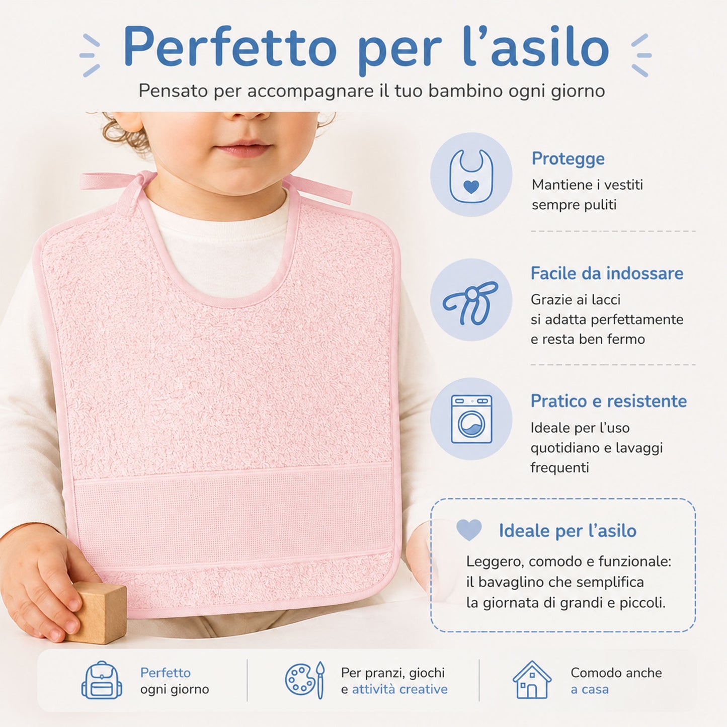 Bavaglino Asilo con Laccio Personalizzabile con Nome – Spugna con Tela Aida