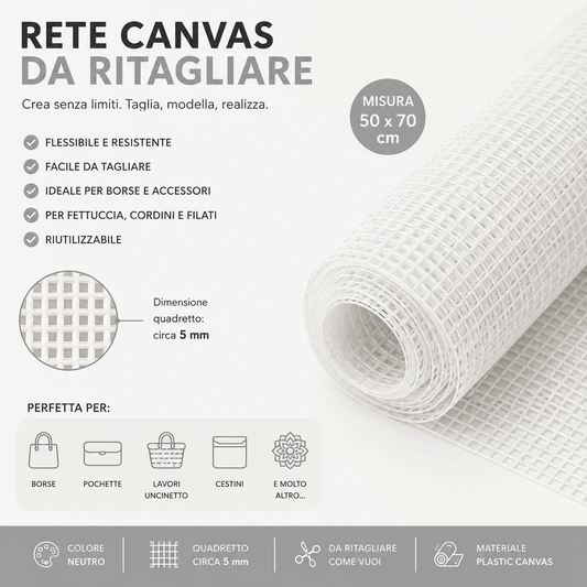 Rete Canvas Rigida 50x70 cm | Griglia Plastica da Ritagliare per Borse e Hobby Creativi
