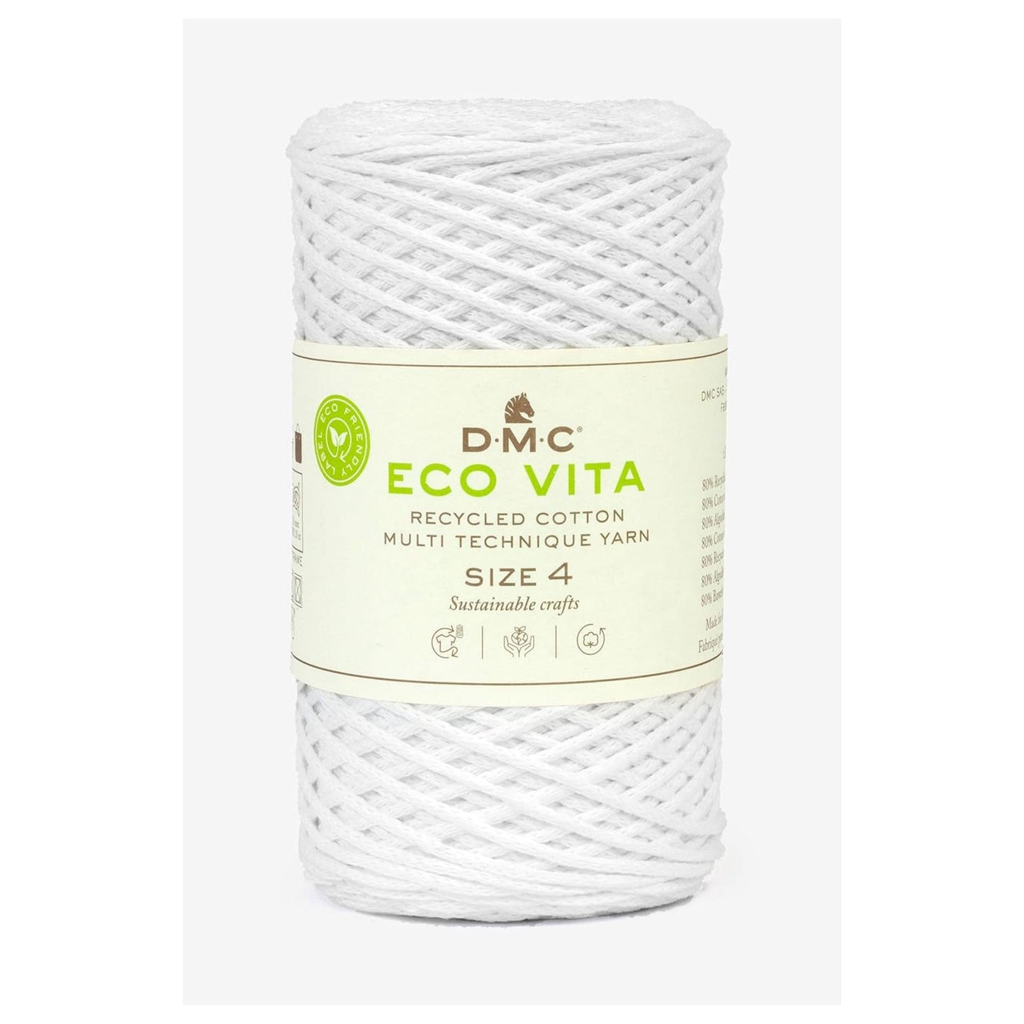 DMC Eco Vita 4 cordino in cotone riciclato 250g per borse e cestini all’uncinetto Bianco 100