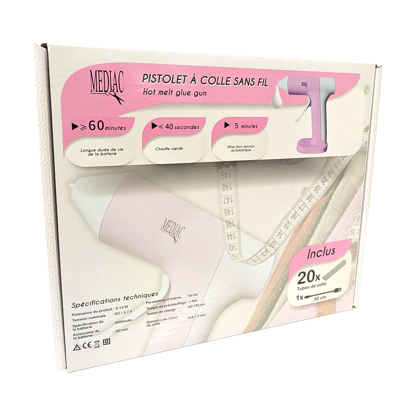 confezione pistola colla a caldo senza fili usb mediac con stick