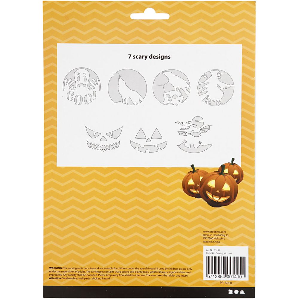 Kit intaglio zucca Halloween – 5 attrezzi e 7 sagome