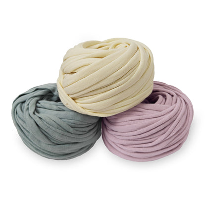 kit fettuccia bobilon 3 colori filato t-shirt per borse e cestini all’uncinetto crema azzurro lilla