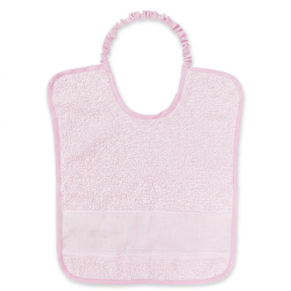 Bavaglino asilo in spugna rosa con elastico e tela Aida da personalizzare