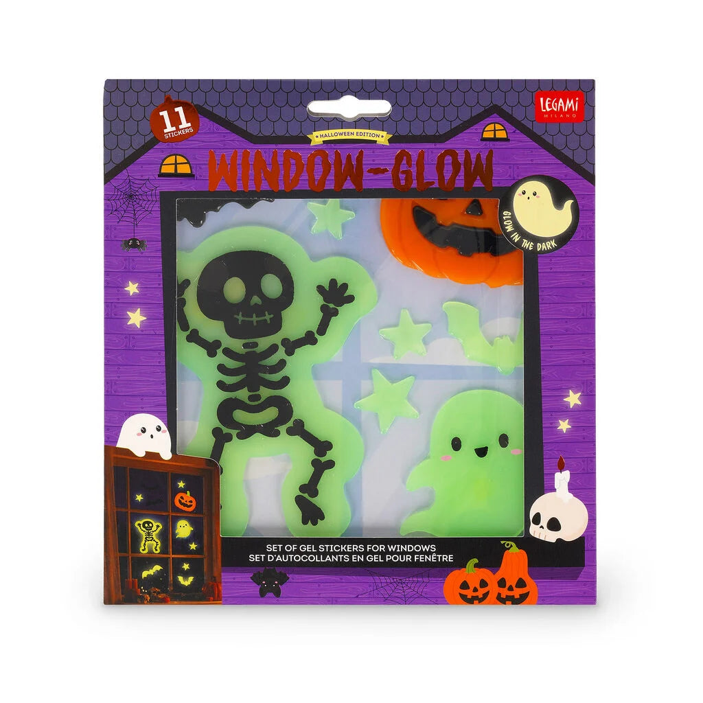 Adesivi gel Halloween Legami Windo-Glow – Scheletro e zucca