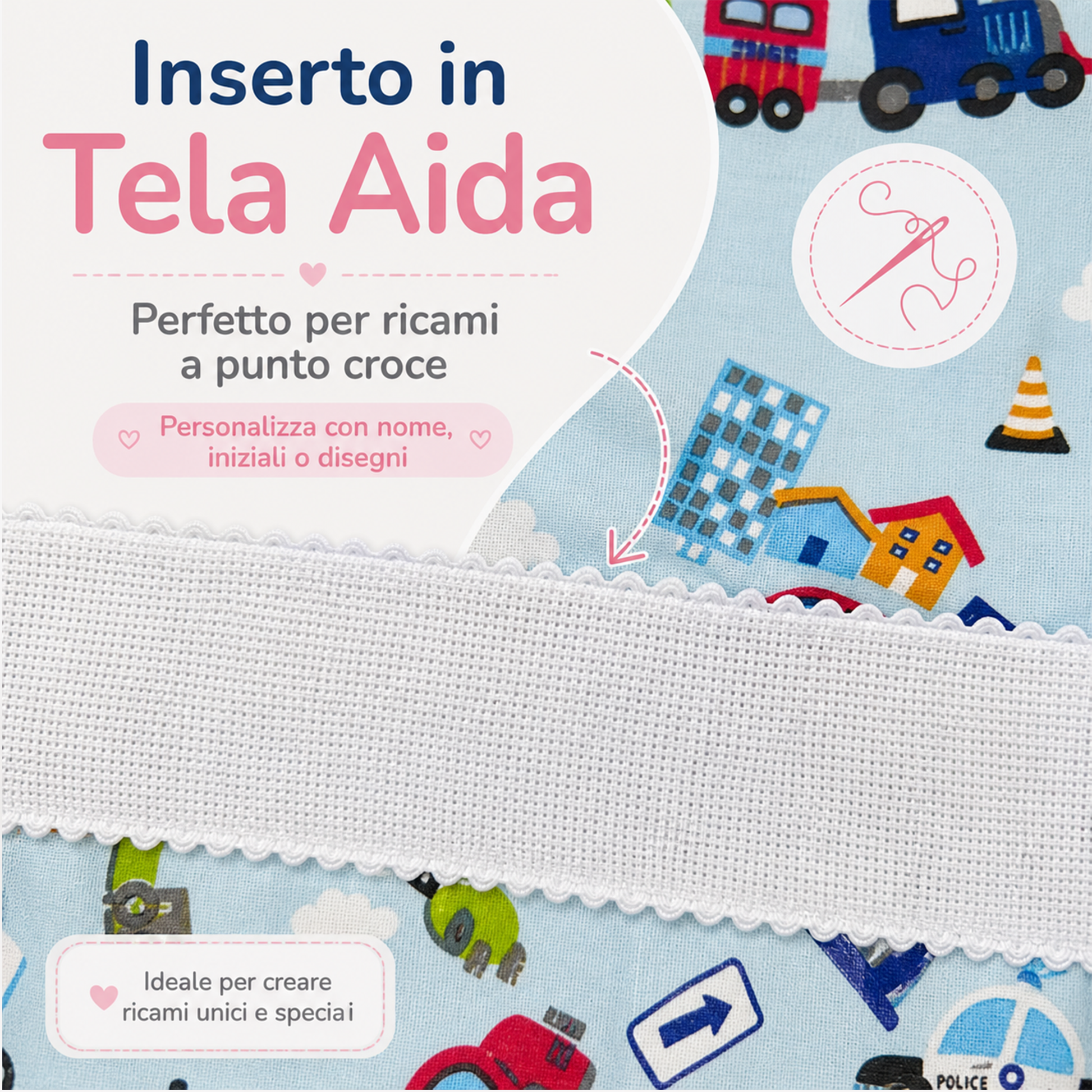 sacchetto asilo con inserto in tela aida filet  da ricamare a mano