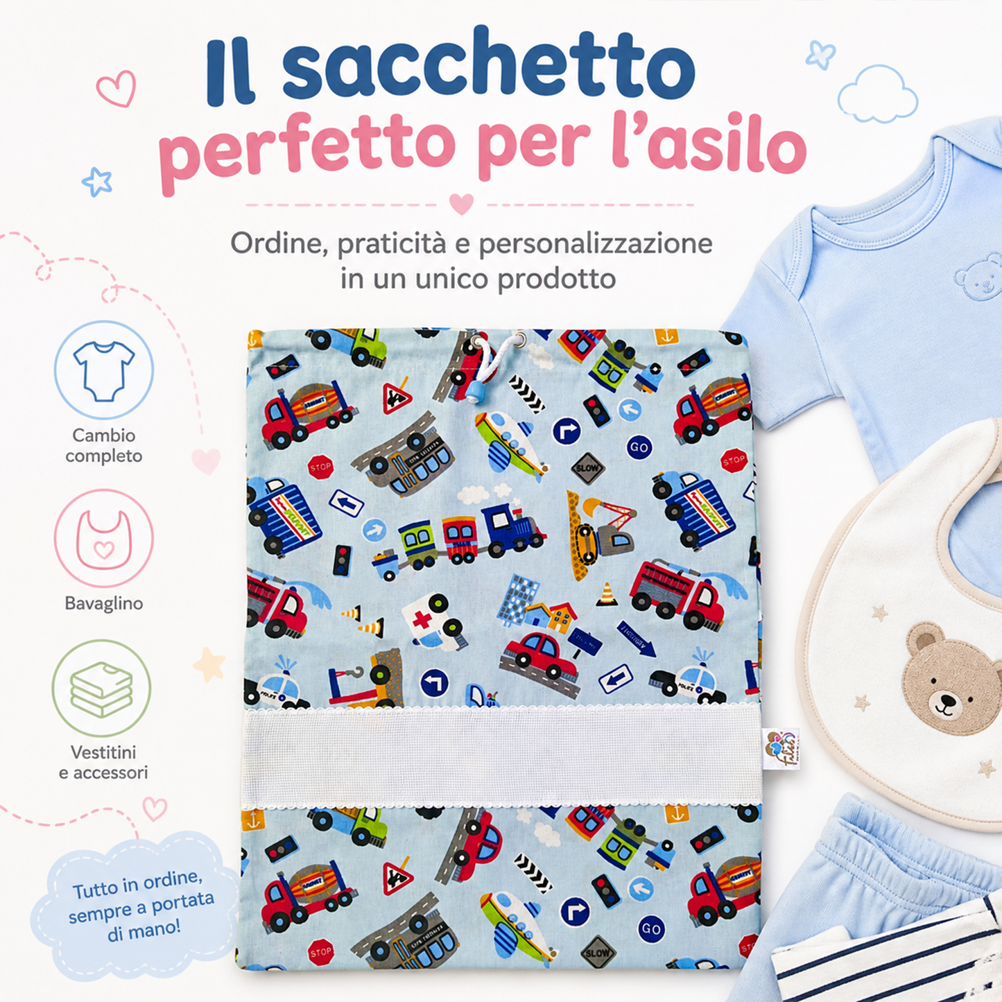 sacchetto asilo con inserto in tela aida filet 