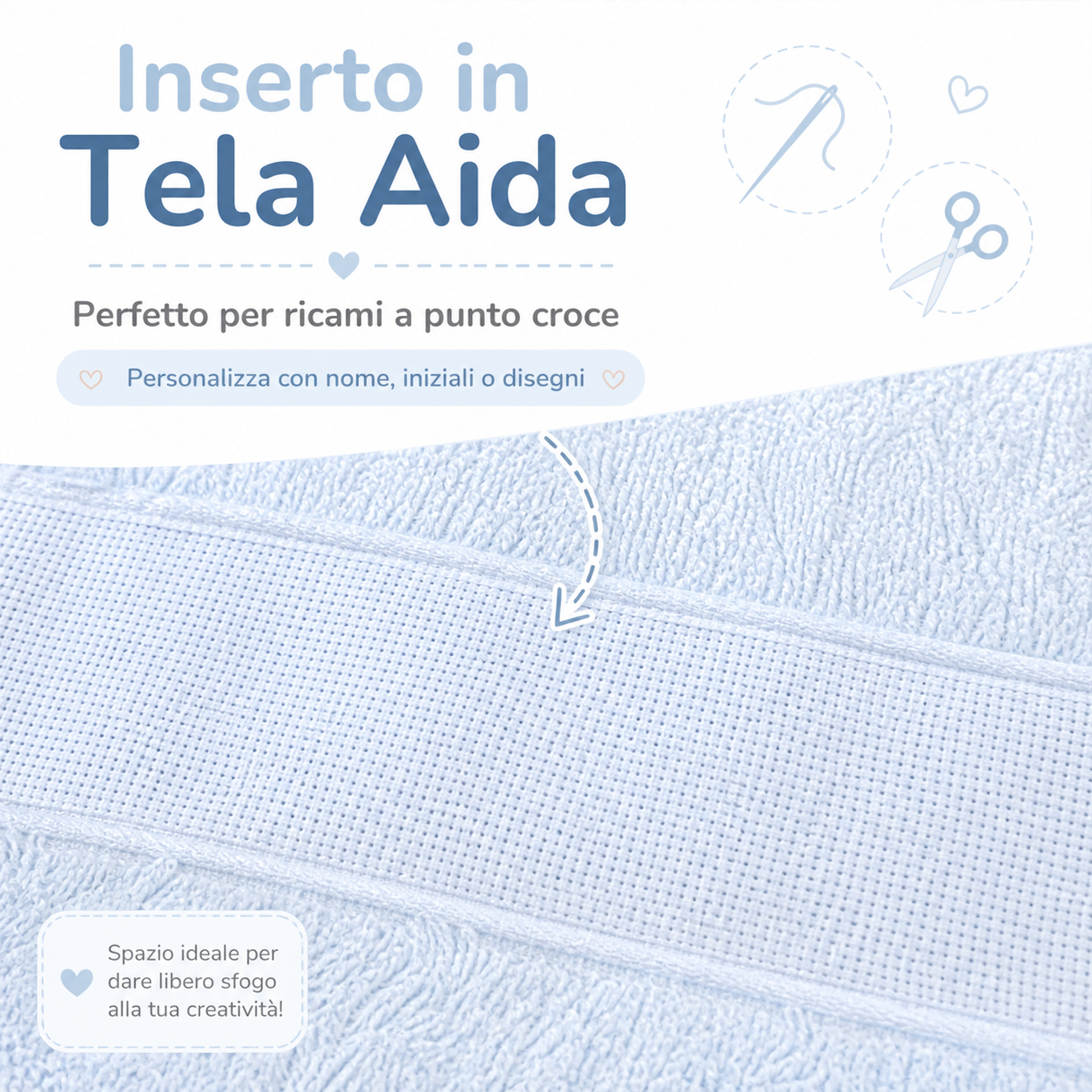 Dettaglio tela Aida su asciugamano asilo per ricamo a punto croce