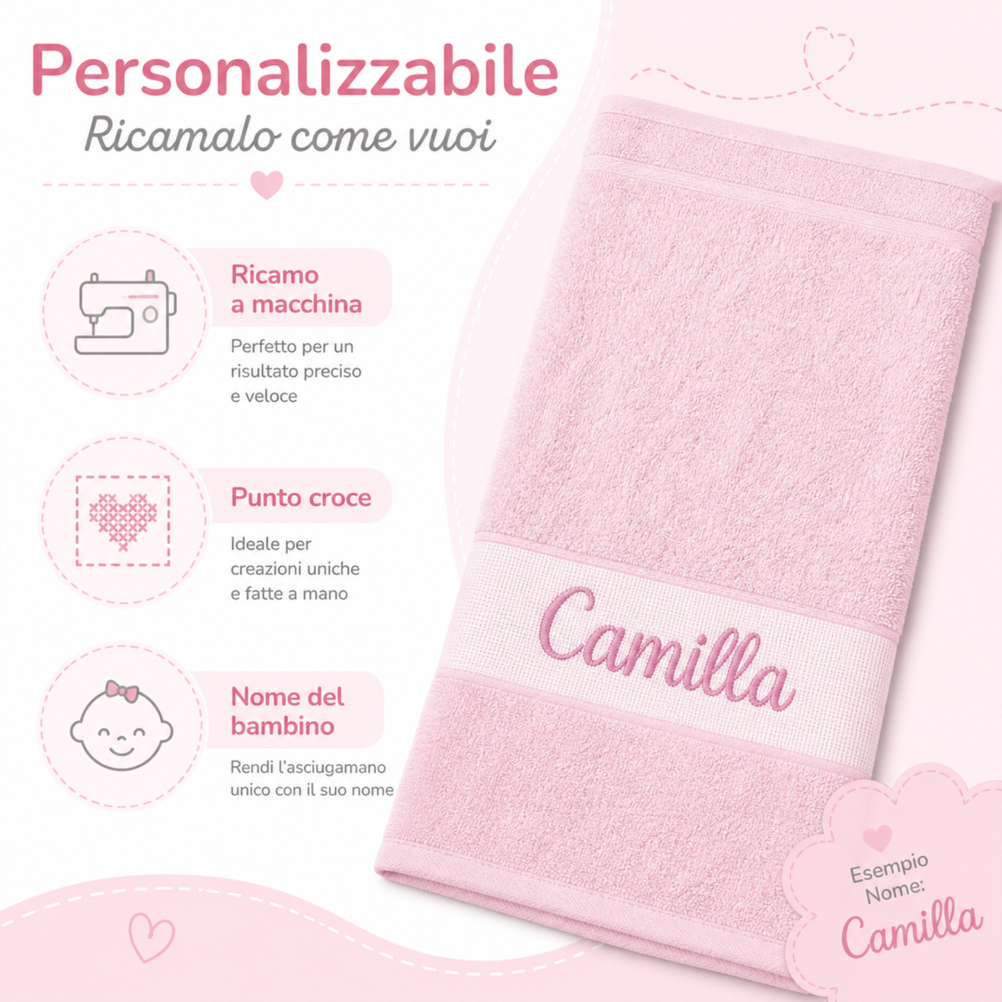 Asciugamano ricamabile in spugna di cotone per asilo