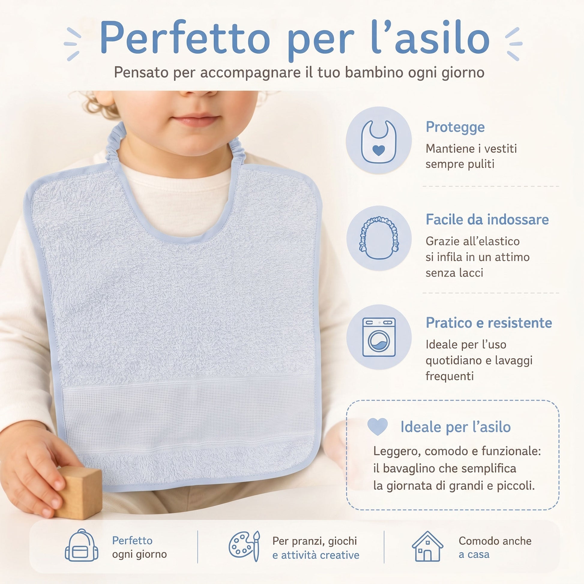 Elastico morbido del bavaglino asilo facile da indossare senza lacci