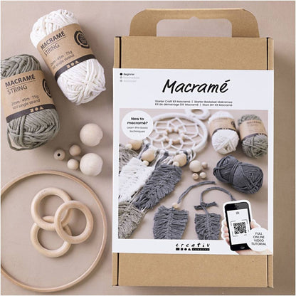 contenuto kit macrame con filo anelli e perline legno