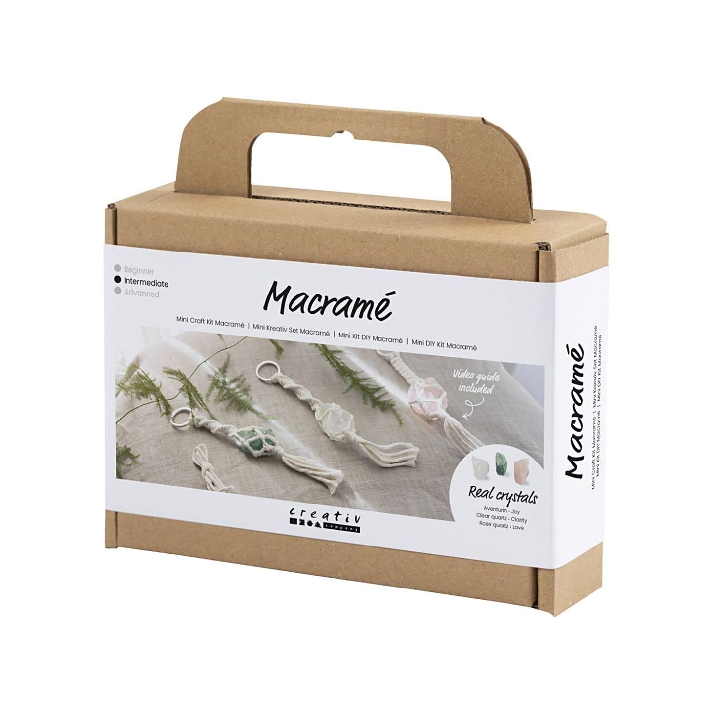 Mini kit macramè portachiavi con cristalli veri quarzo rosa aventurina cristallo di rocca