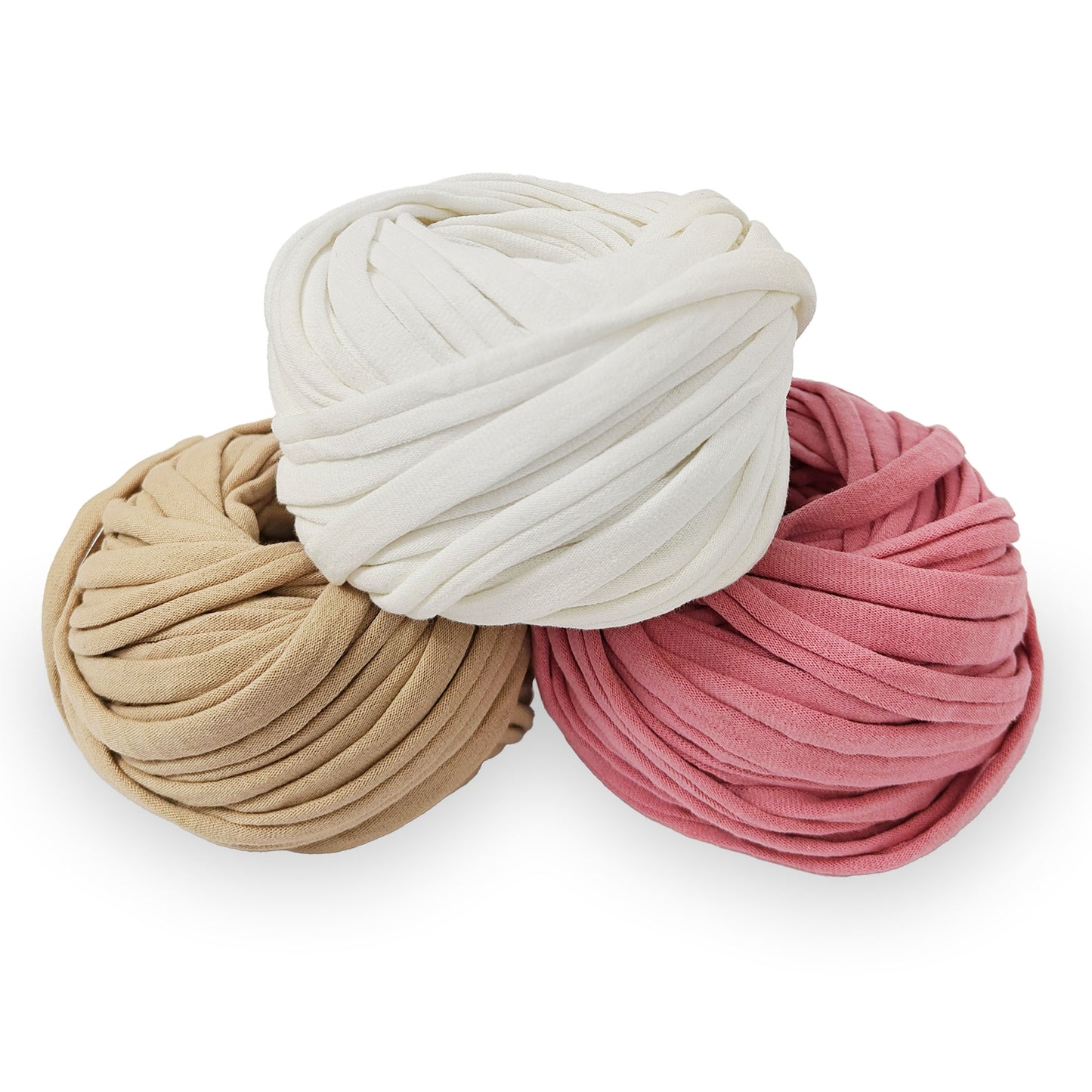 kit fettuccia bobilon 3 colori filato t-shirt per borse e cestini all’uncinetto panna antico cammello