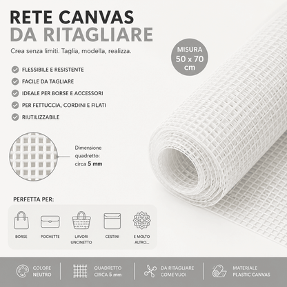 Rete Canvas Rigida 50x70 cm | Griglia Plastica da Ritagliare per Borse e Hobby Creativi