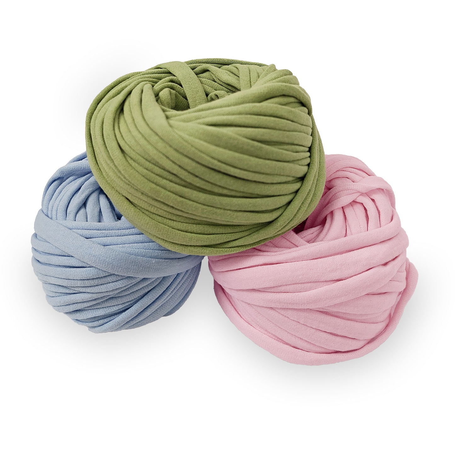 kit fettuccia bobilon 3 colori filato t-shirt per borse e cestini all’uncinetto verde rosa azzurro