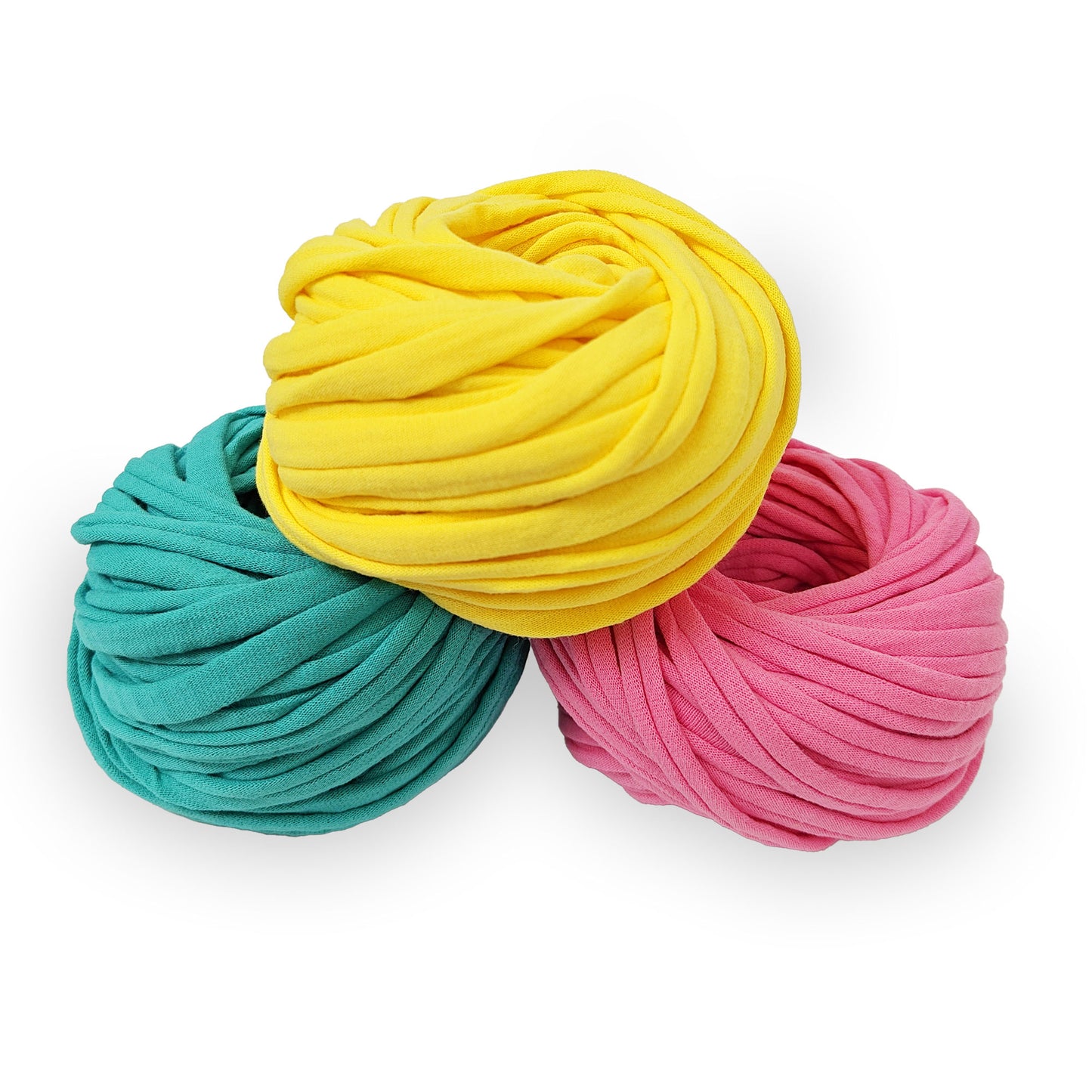 kit fettuccia bobilon 3 colori filato t-shirt per borse e cestini all’uncinetto giallo turchese rosa forte