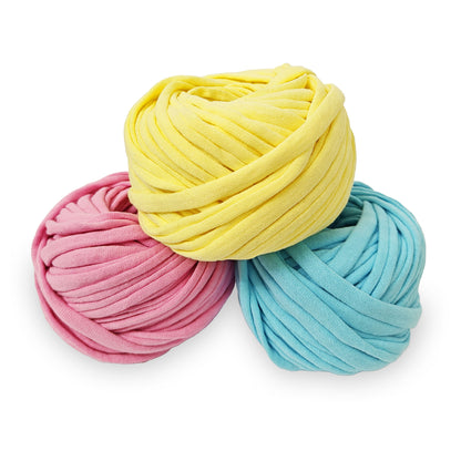 kit fettuccia bobilon 3 colori filato t-shirt per borse e cestini all’uncinetto pulcino rosa cielo