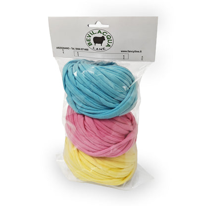 kit fettuccia bobilon 3 colori filato t-shirt per borse e cestini all’uncinetto sacchetto
