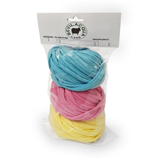 kit fettuccia bobilon 3 colori filato t-shirt per borse e cestini all’uncinetto sacchetto
