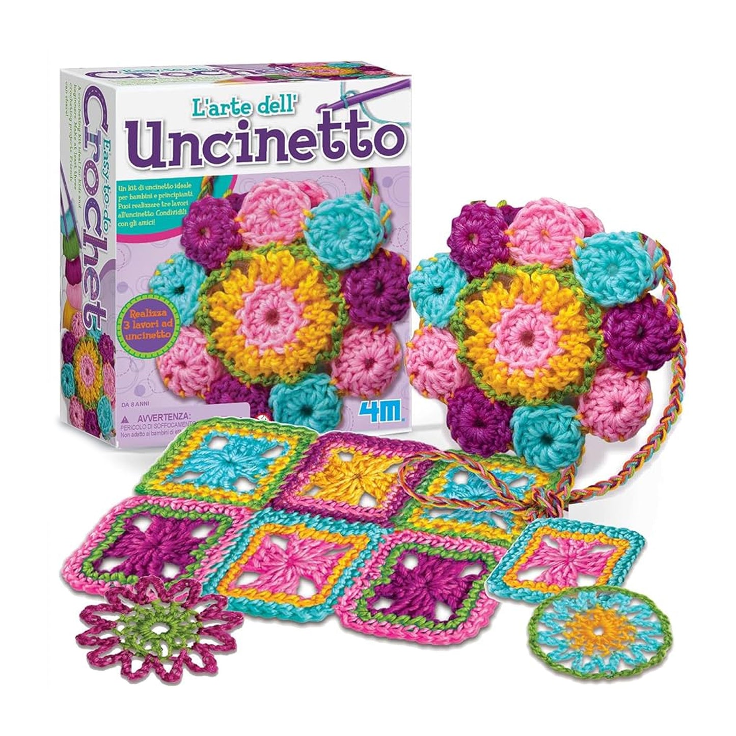 kit uncinetto 4M contenuto e progetti borsa tovaglietta sottobicchieri