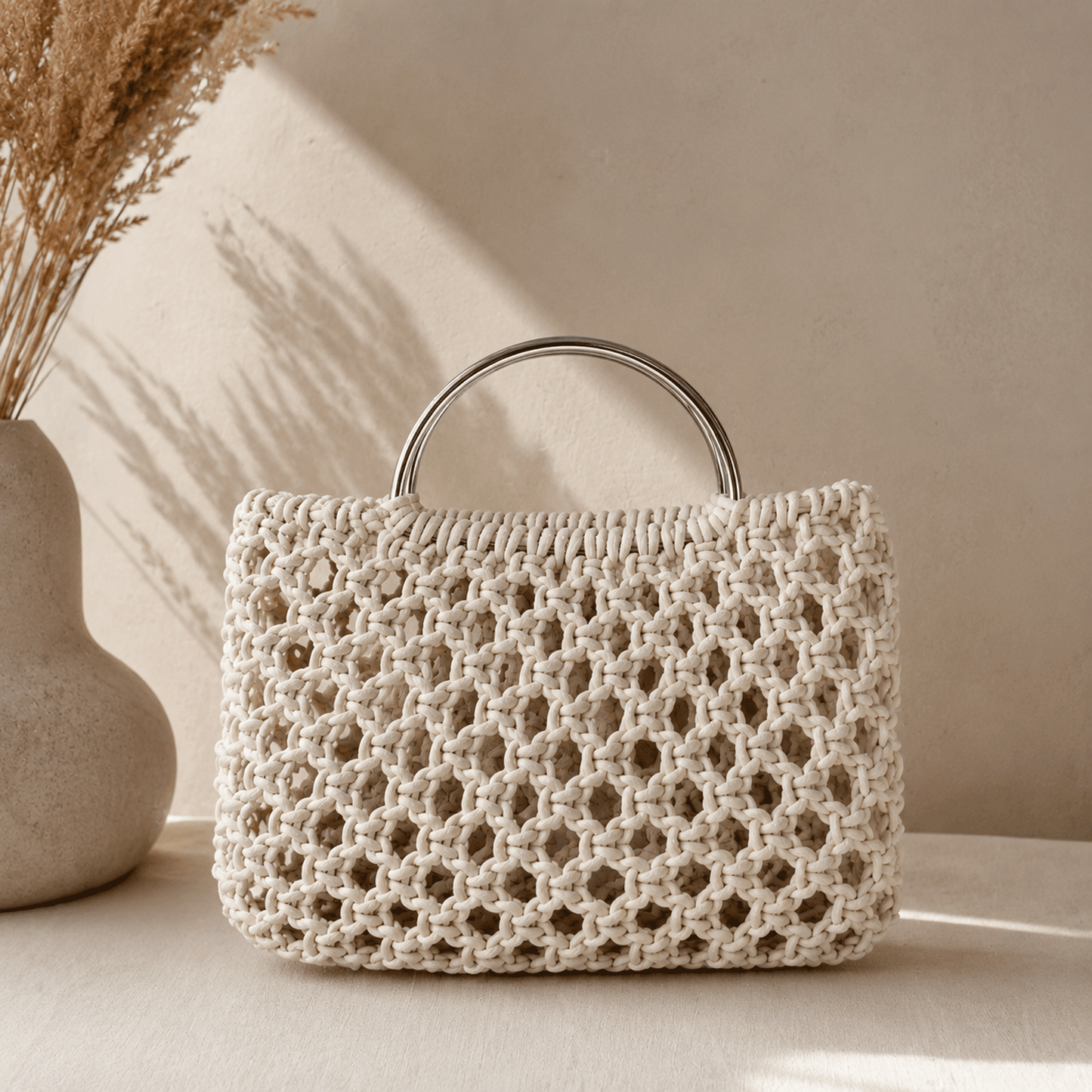 borsa fatta con manici mezza luna 13.5x10cm argento per borse all'uncinetto
