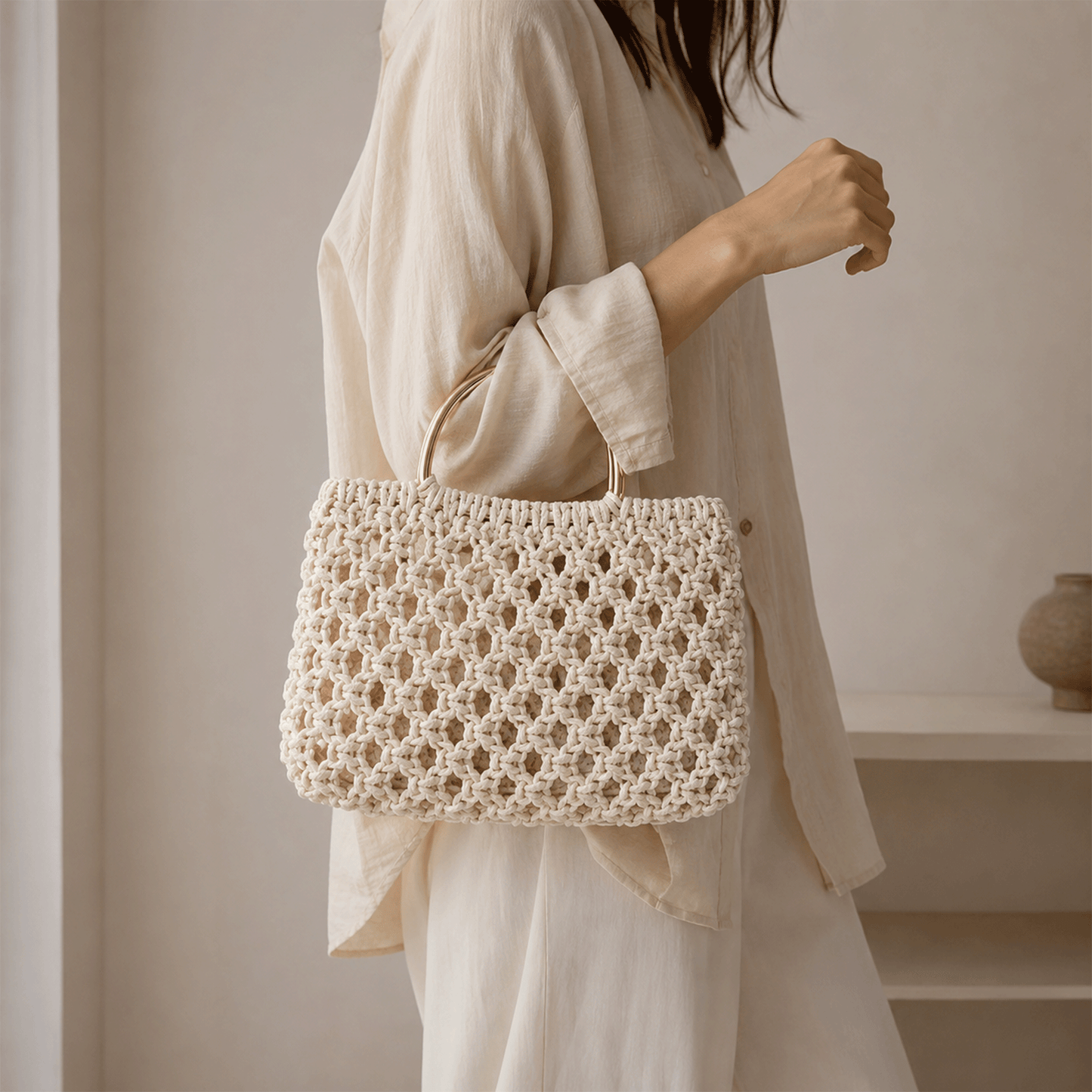 borsa indossata uncinetto fatta con manici mezza luna 13.5x10cm oro per borse all'uncinetto