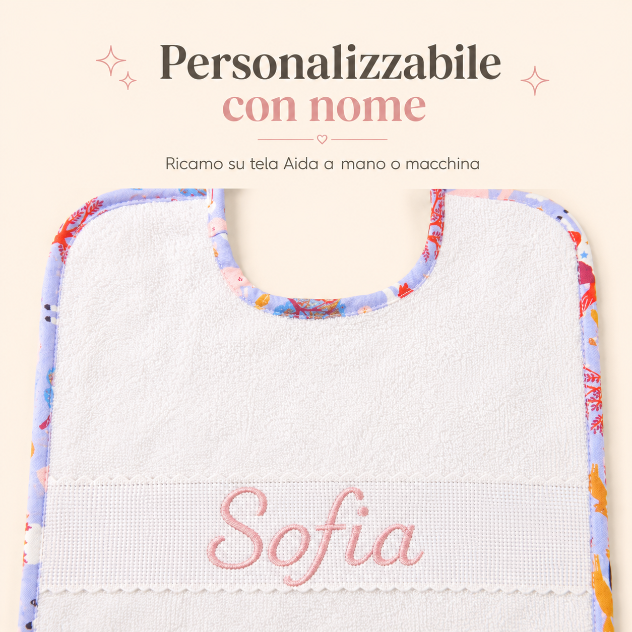 bavaglino personalizzabile set asilo ricamato a macchina