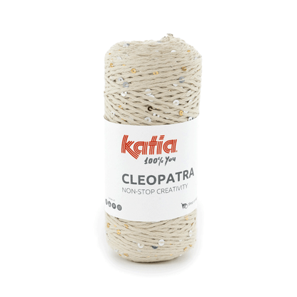 Filato Katia Cleopatra beige con paillettes argento e oro