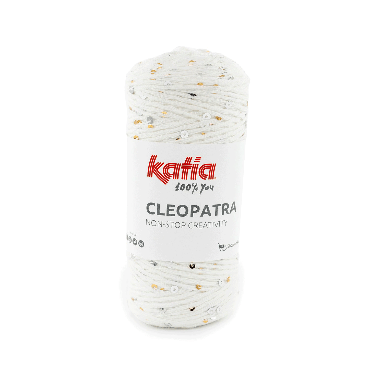 Filato Katia Cleopatra bianco con paillettes argento e oro
