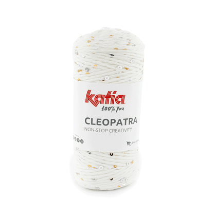 Filato Katia Cleopatra bianco con paillettes argento e oro