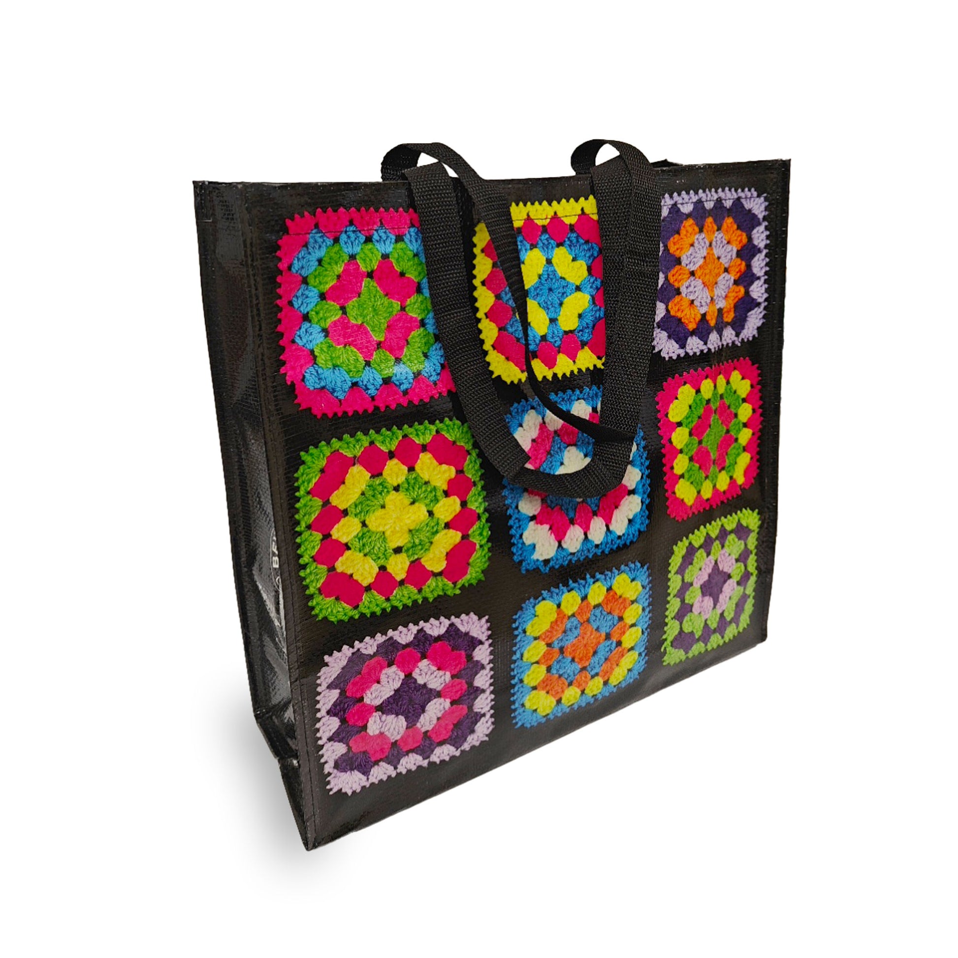 borsa porta lavoro uncinetto granny square nera