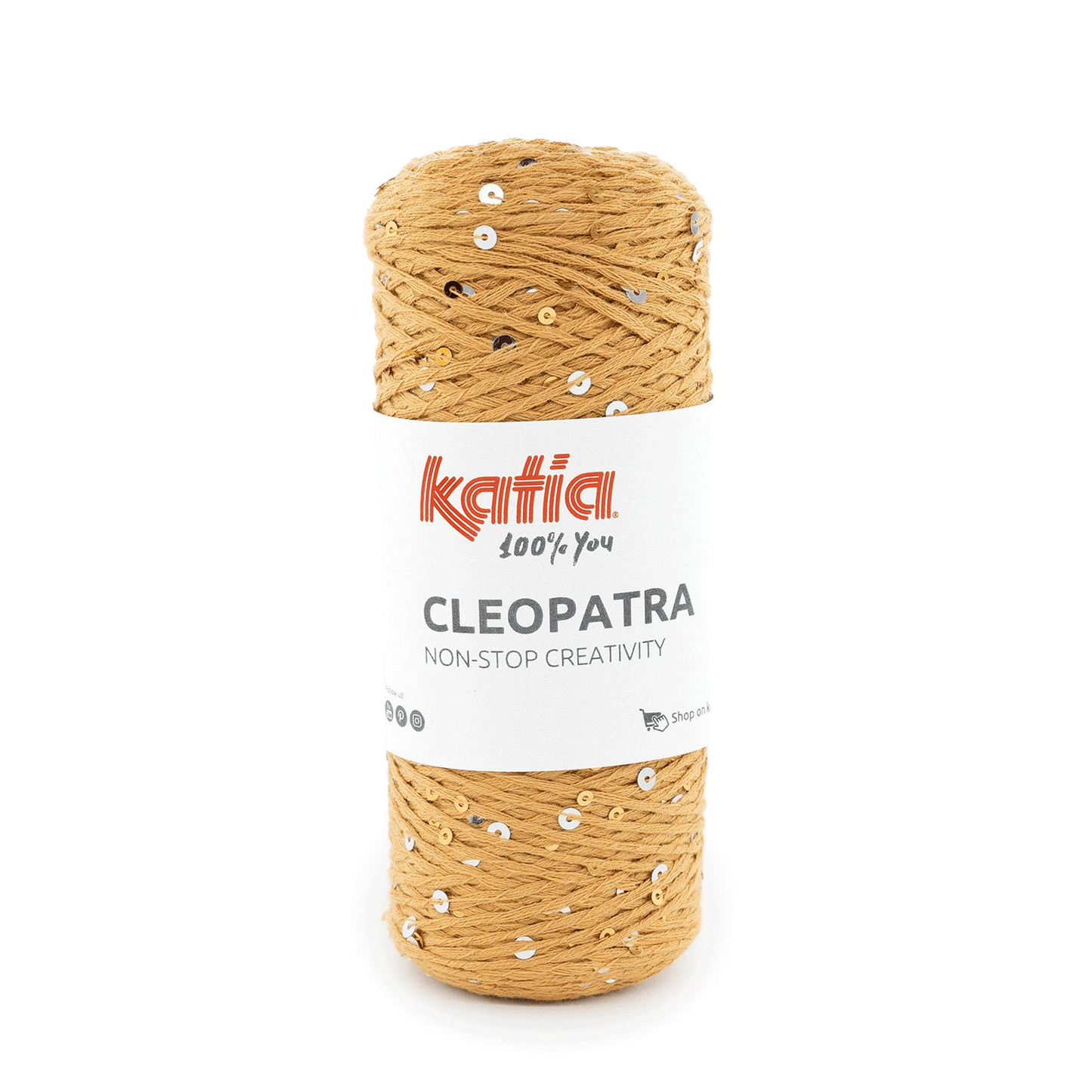 Filato Katia Cleopatra cammello con paillettes argento e oro
