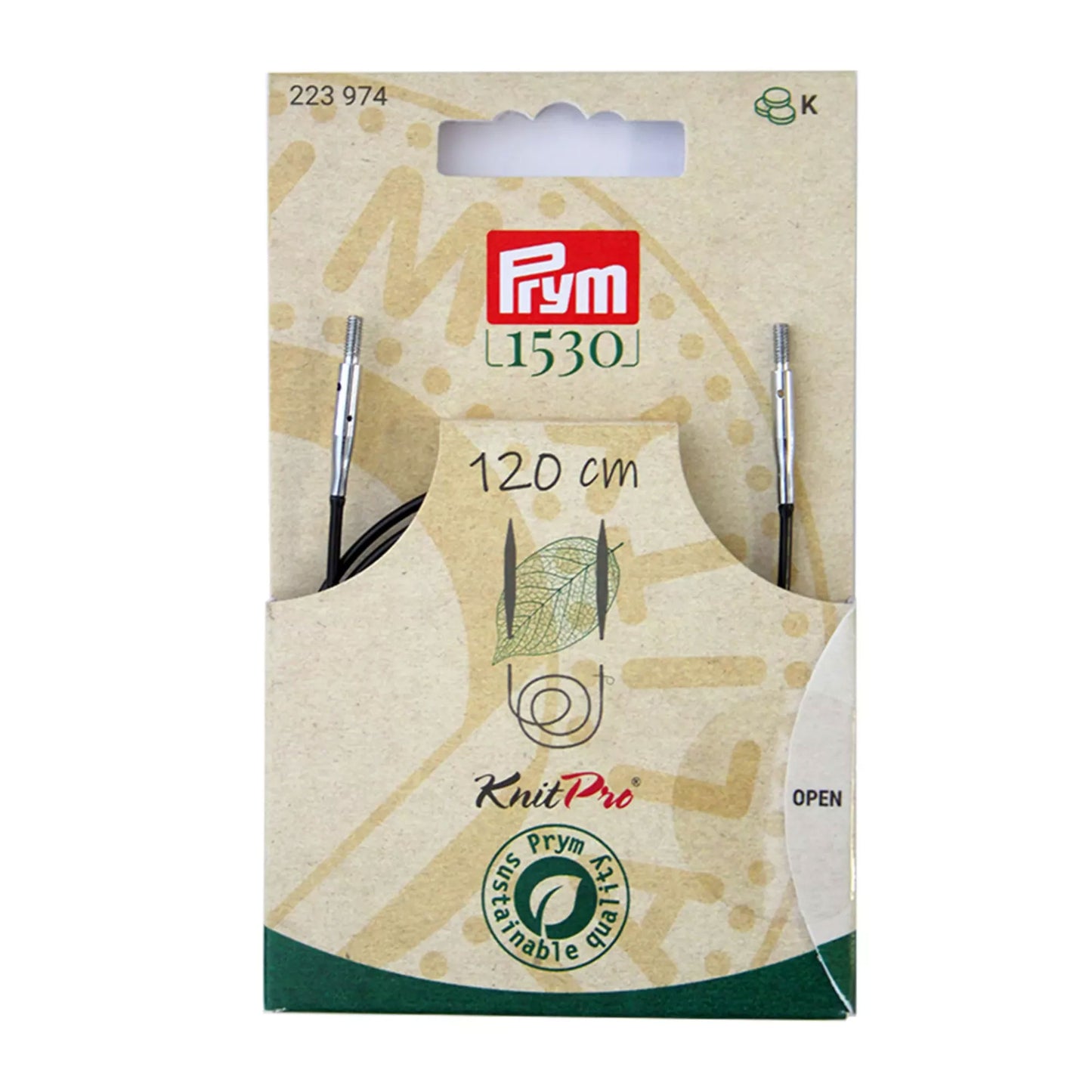 Cavetto intercambiabile Prym Natural per punte di ferri circolari e uncinetti con accessori di montaggio. Misura 120cm 223974
