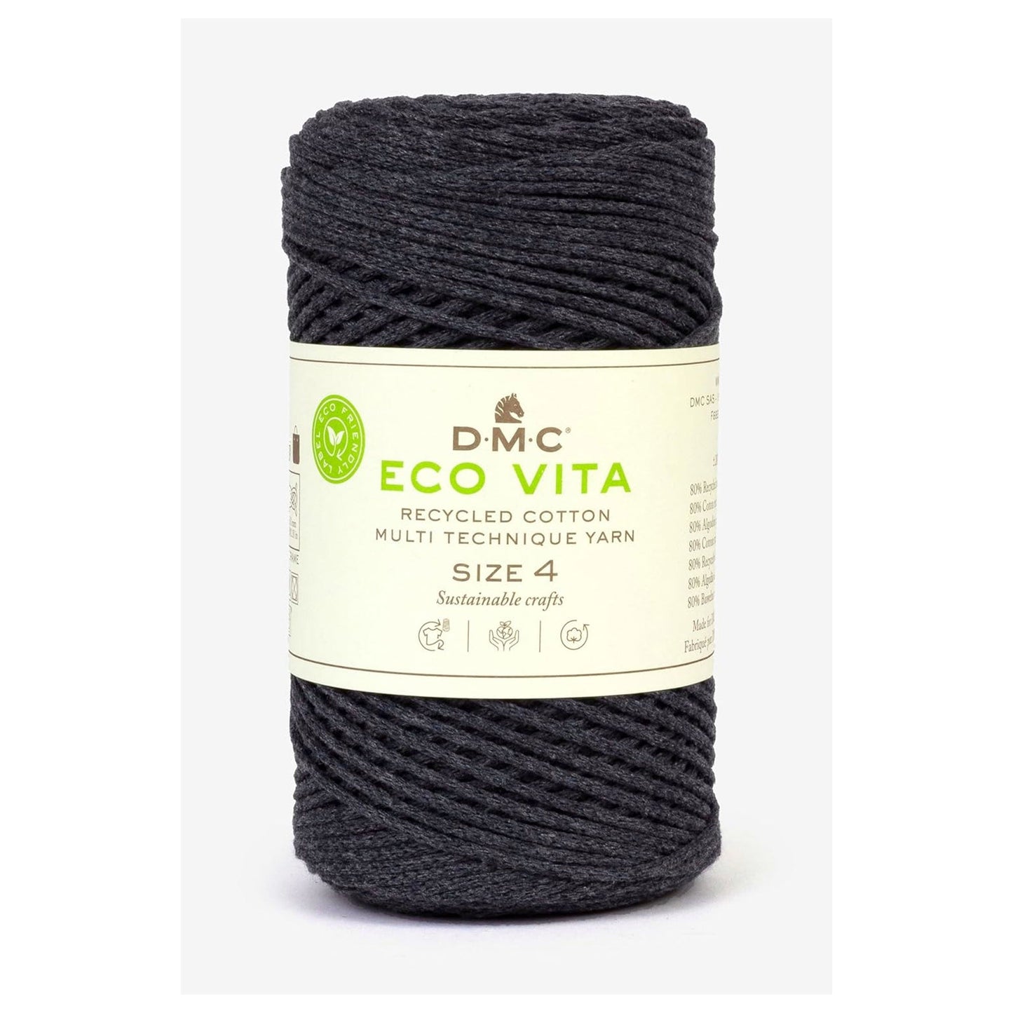 DMC Eco Vita 4 cordino in cotone riciclato 250g per borse e cestini all’uncinetto Blu Scuro 77