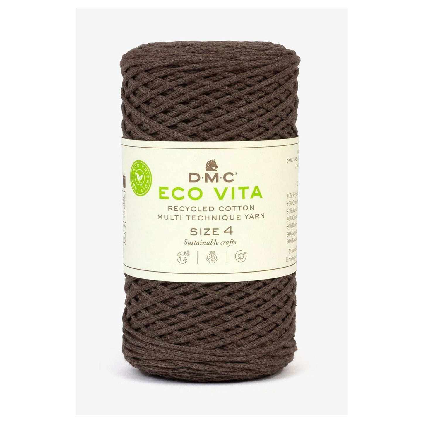 DMC Eco Vita 4 cordino in cotone riciclato 250g per borse e cestini all’uncinetto Marrone 112