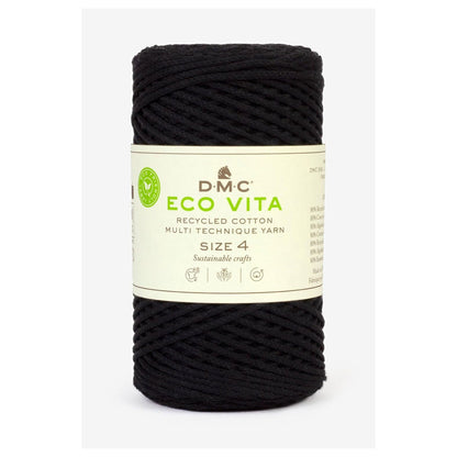DMC Eco Vita 4 cordino in cotone riciclato 250g per borse e cestini all’uncinetto Nero 72