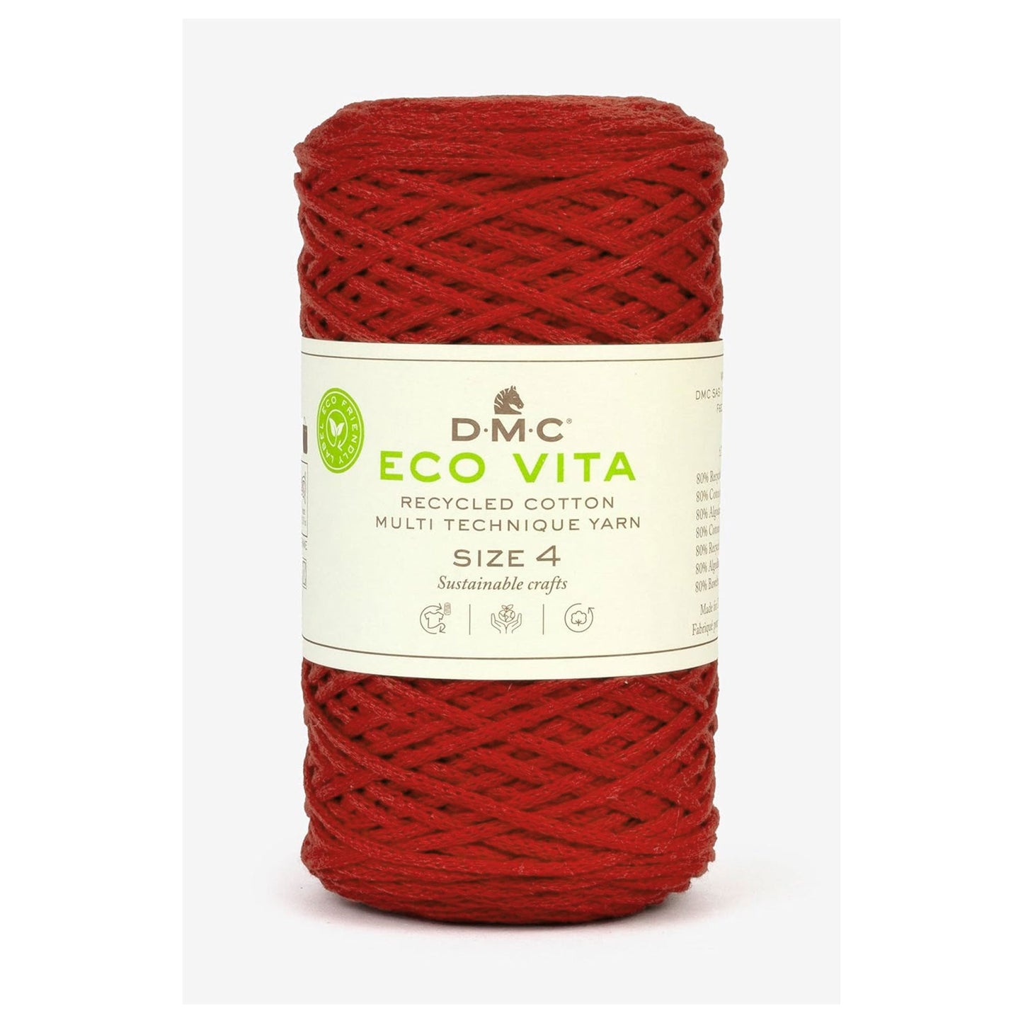 DMC Eco Vita 4 cordino in cotone riciclato 250g per borse e cestini all’uncinetto Rosso 5