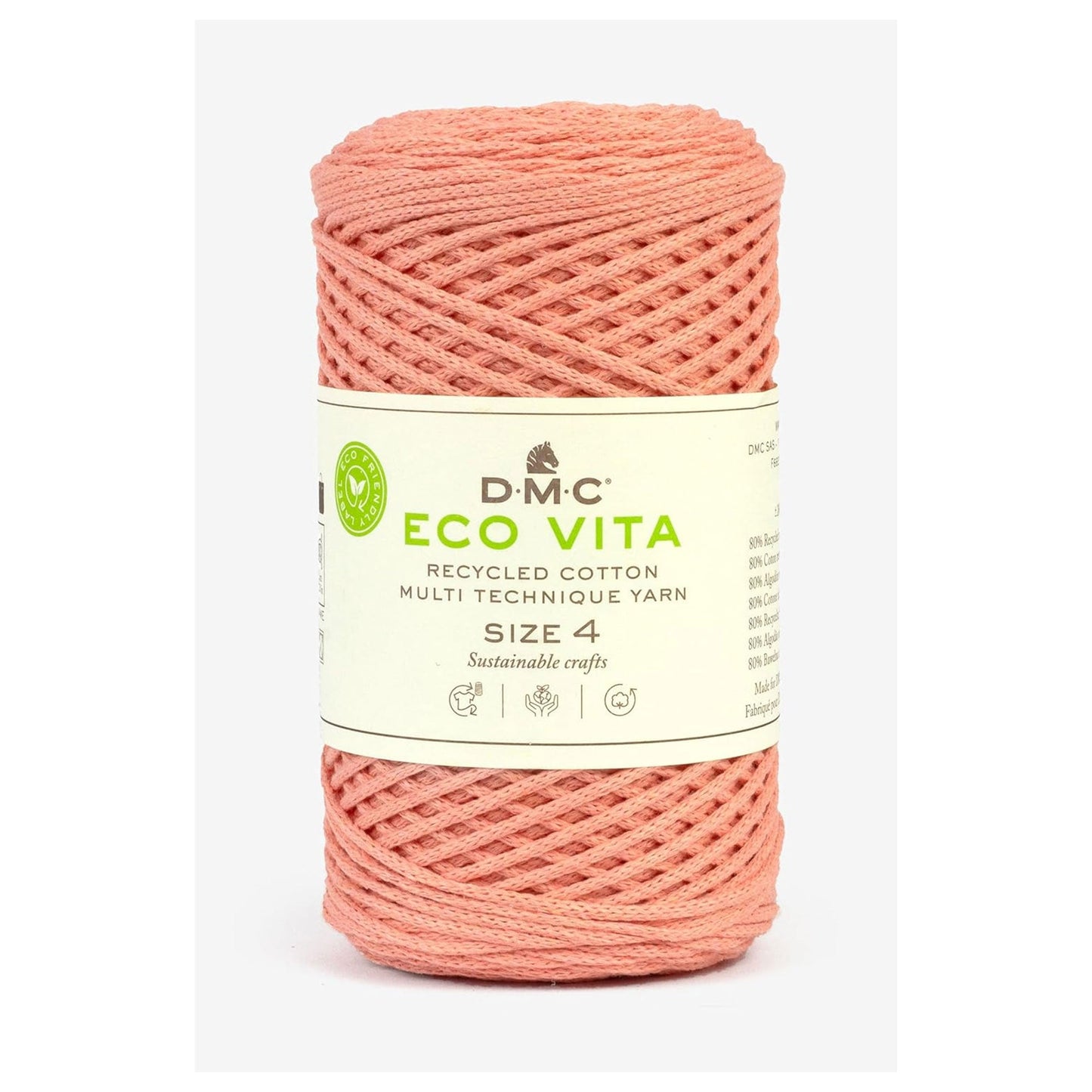 DMC Eco Vita 4 cordino in cotone riciclato 250g per borse e cestini all’uncinetto Salmone 59
