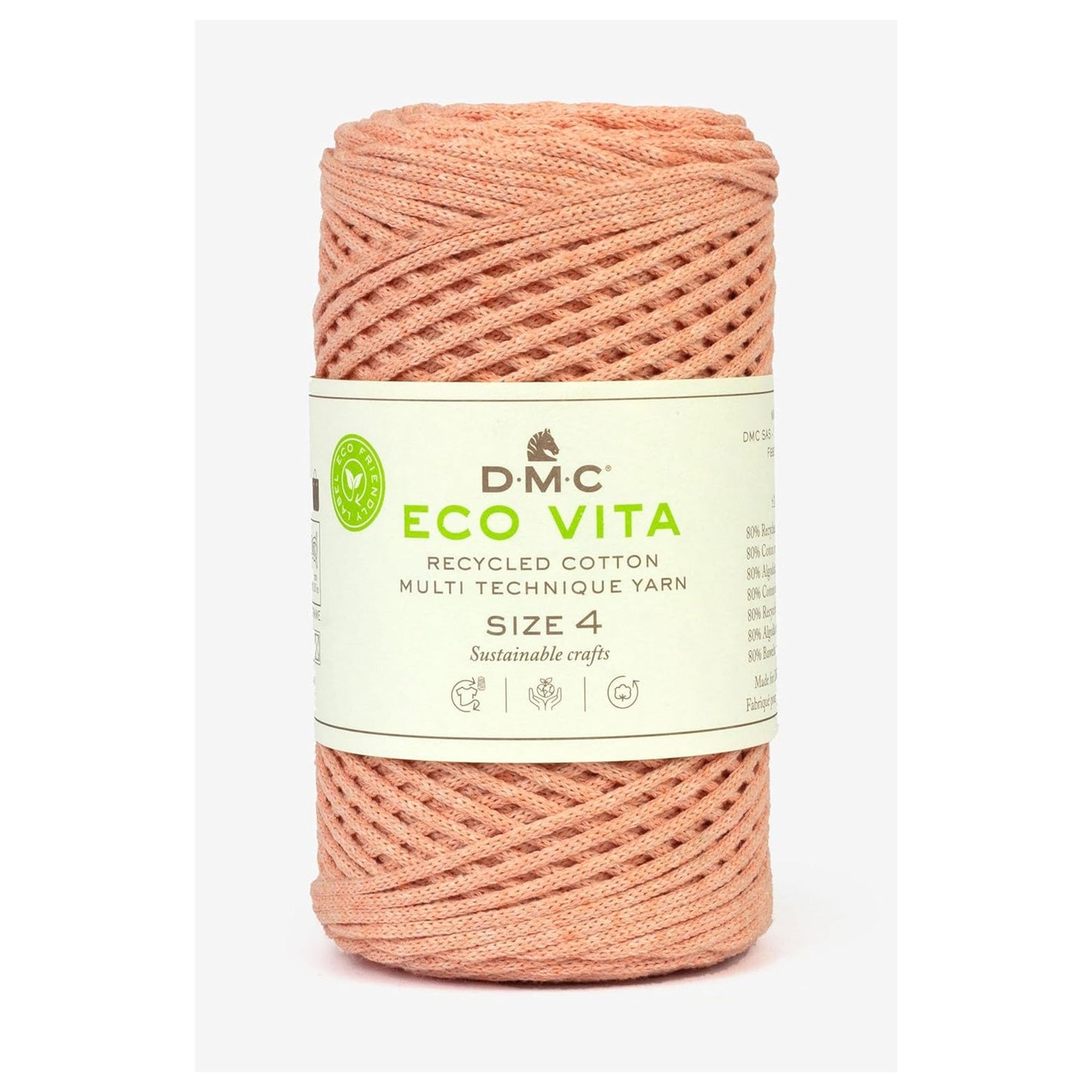 DMC Eco Vita 4 cordino in cotone riciclato 250g per borse e cestini all’uncinetto Salmone Chiaro 104