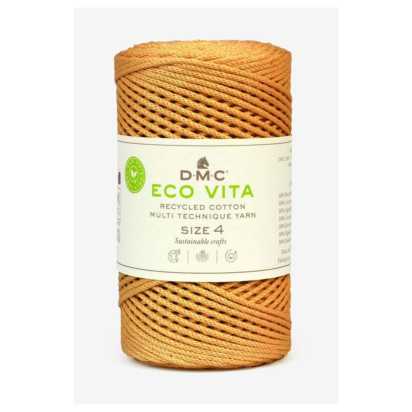 DMC Eco Vita 4 cordino in cotone riciclato 250g per borse e cestini all’uncinetto Senape 92