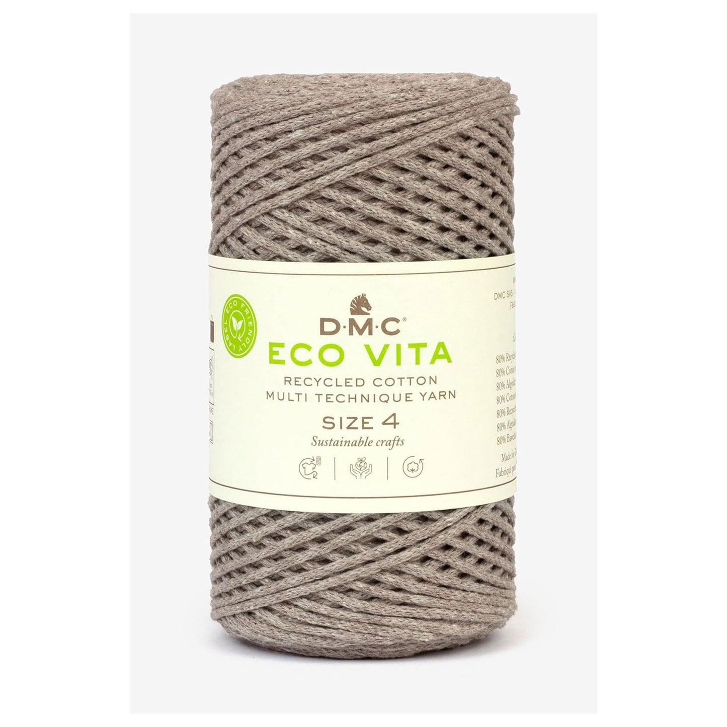 DMC Eco Vita 4 cordino in cotone riciclato 250g per borse e cestini all’uncinetto Tortora 111