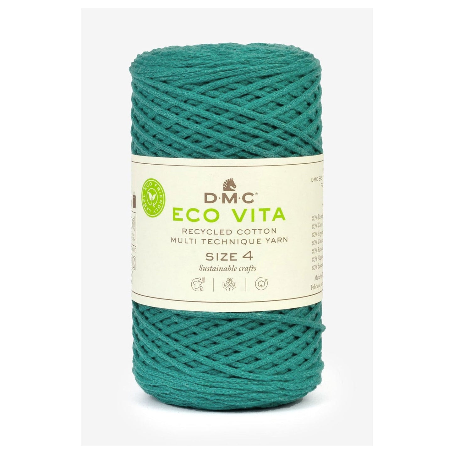DMC Eco Vita 4 cordino in cotone riciclato 250g per borse e cestini all’uncinetto Turchese 89