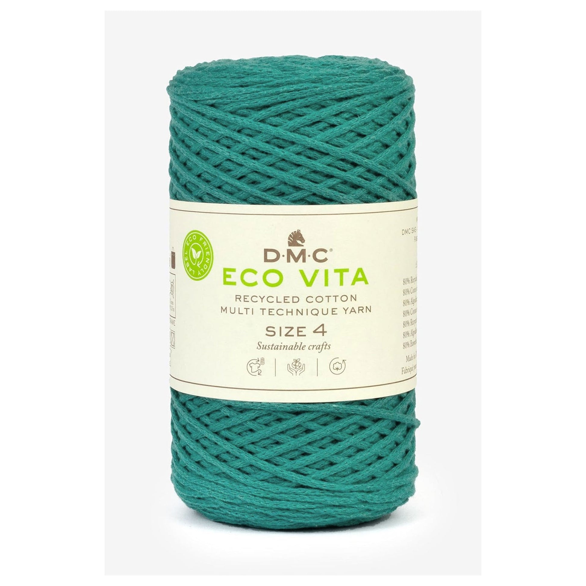 DMC Eco Vita 4 cordino in cotone riciclato 250g per borse e cestini all’uncinetto Turchese 89