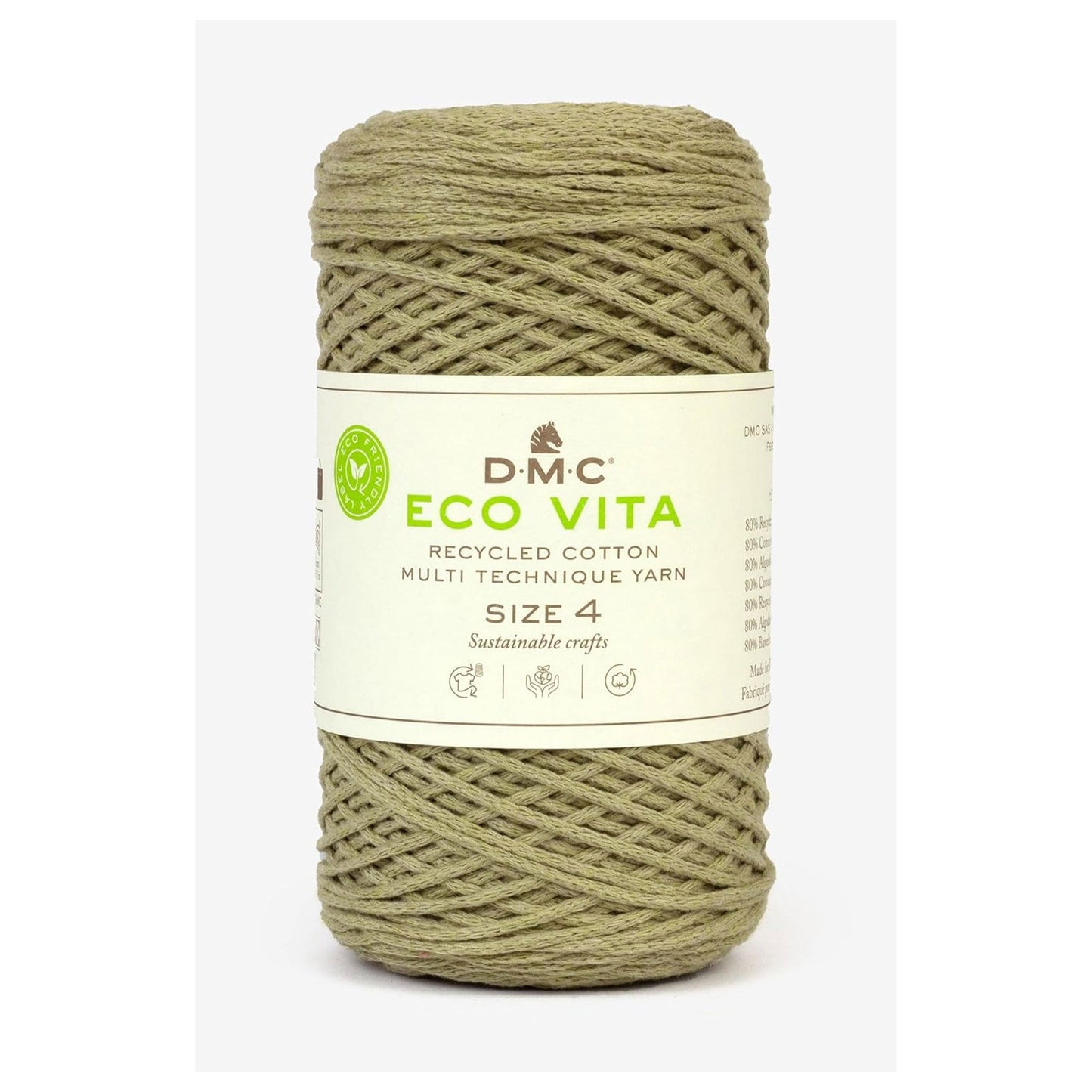 DMC Eco Vita 4 cordino in cotone riciclato 250g per borse e cestini all’uncinetto Verde Militare 8