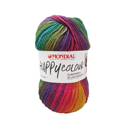Happy Colour Mondial 100g – Filato Misto Lana Merino e Microfibra Multicolor 350m
