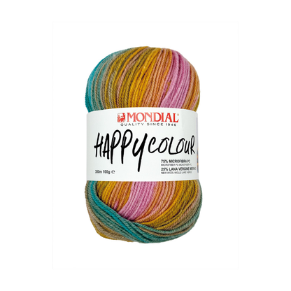 Happy Colour Mondial 100g – Filato Misto Lana Merino e Microfibra Multicolor 350m