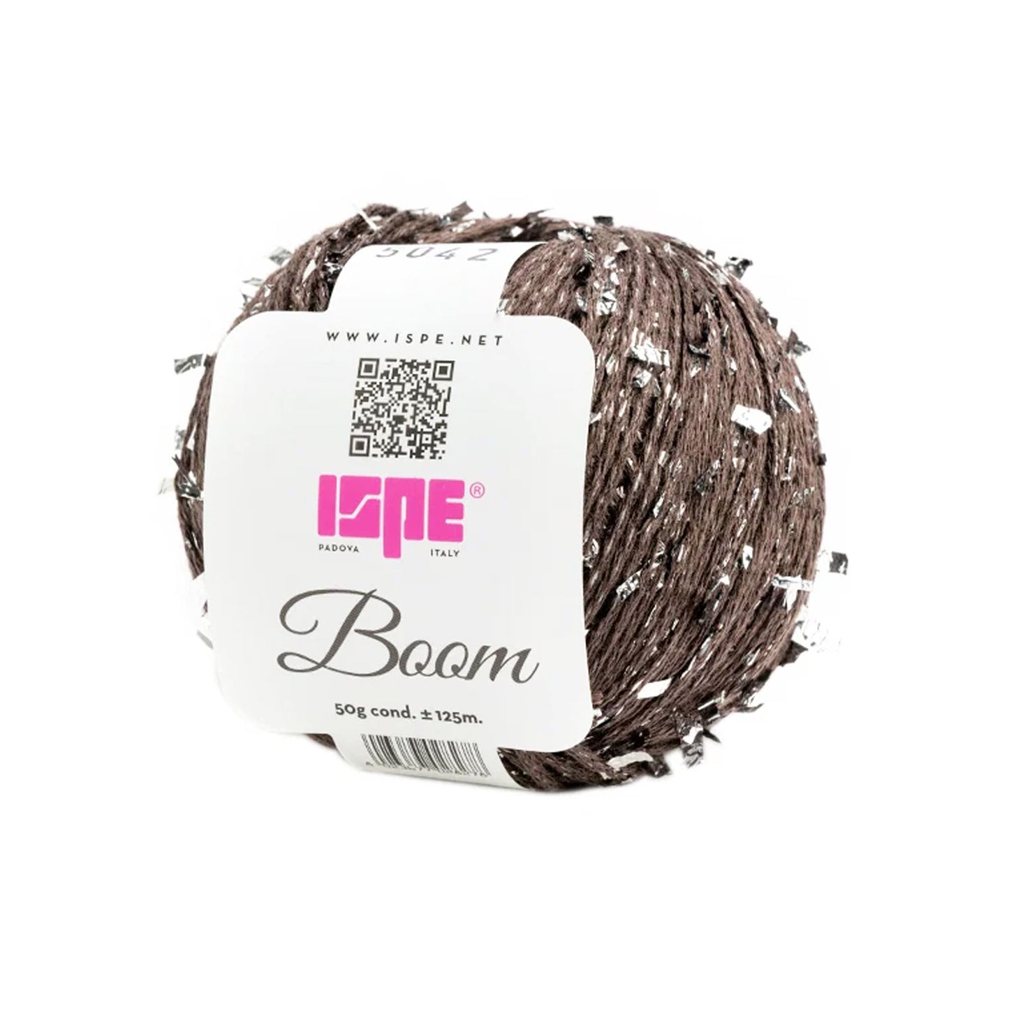 Filato Boom ISPE marrone con fibra metallica argento e cotone per uncinetto e maglia marrone
