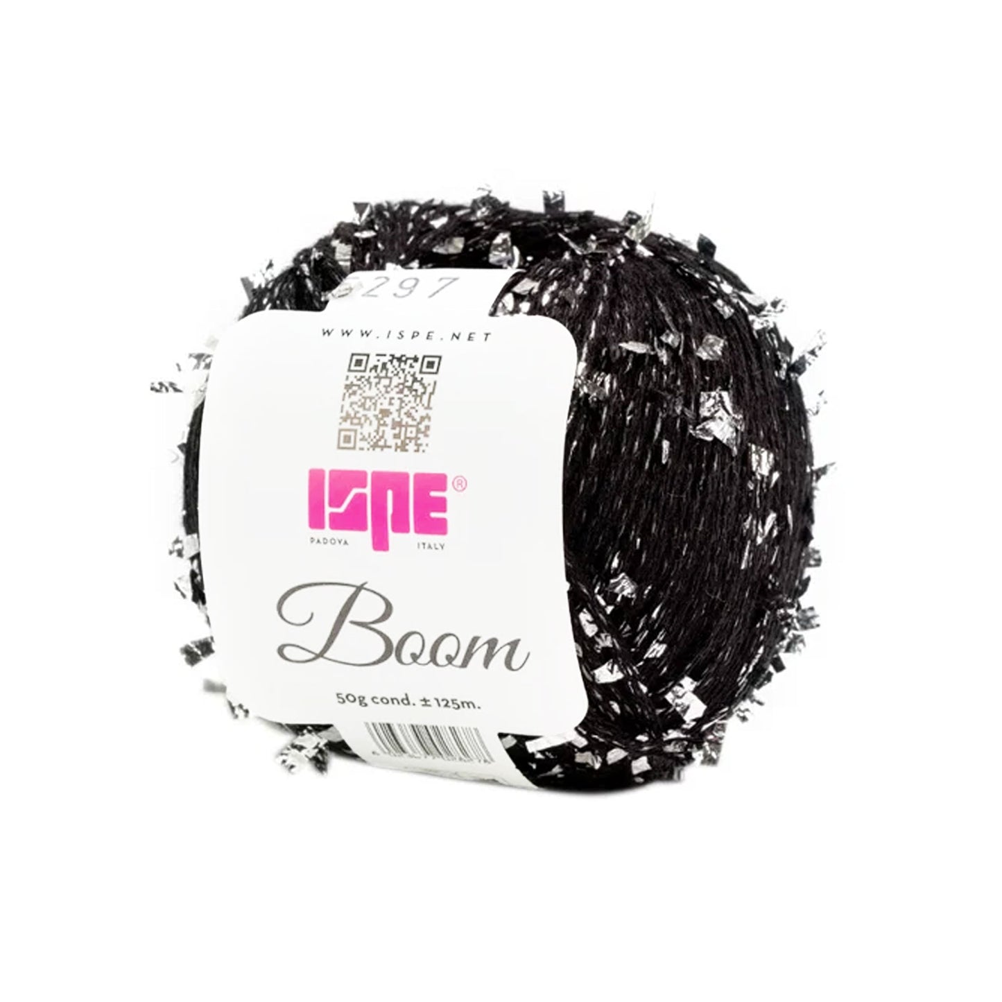 Filato Boom ISPE marrone con fibra metallica argento e cotone per uncinetto e maglia nero