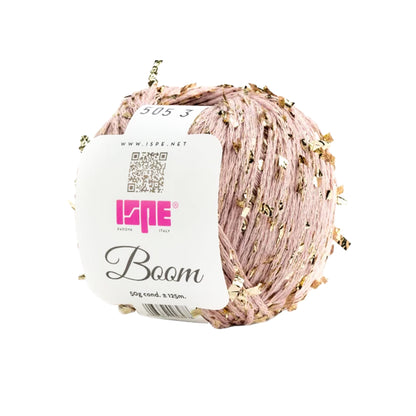 Filato Boom ISPE marrone con fibra metallica argento e cotone per uncinetto e maglia rosa