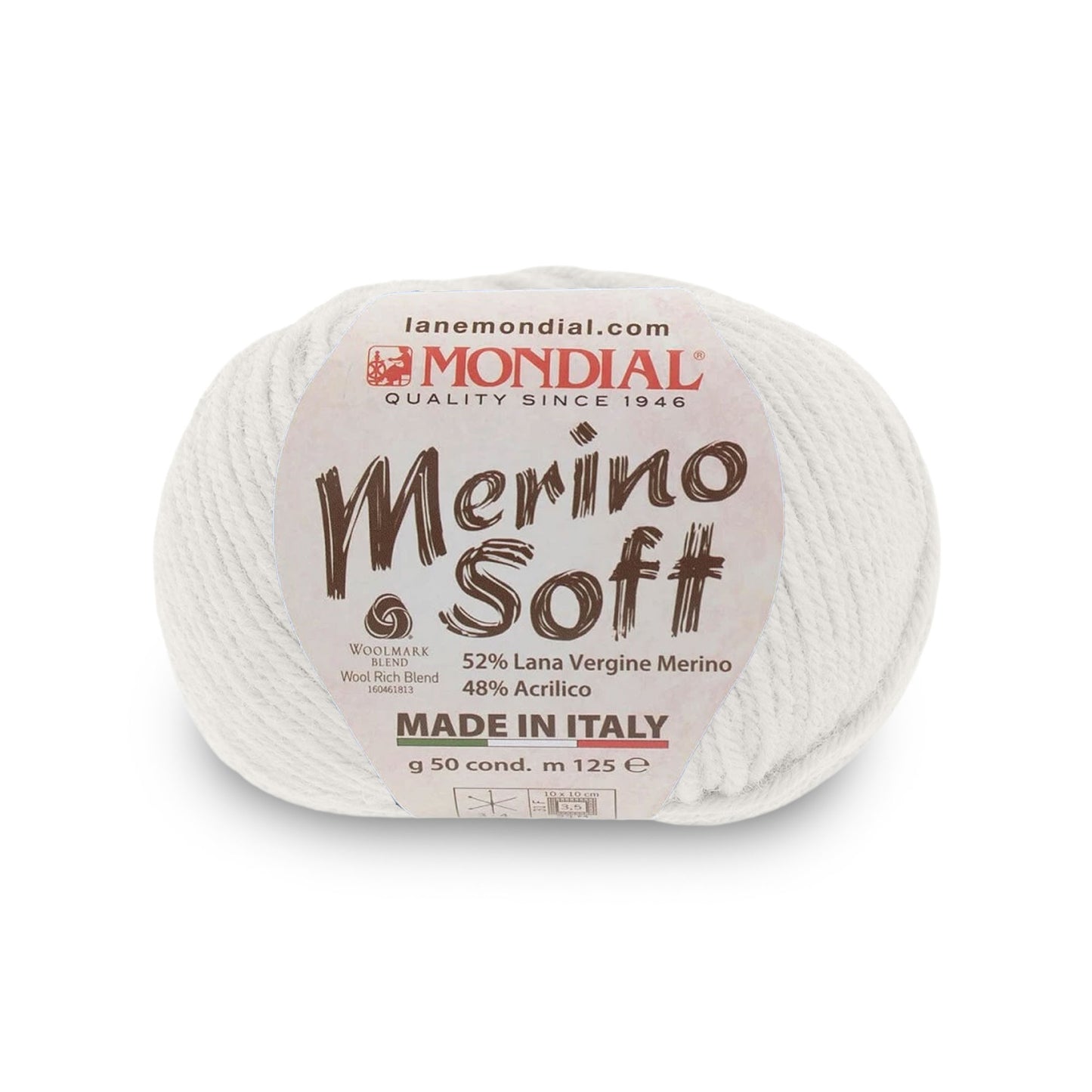 gomitolo mondial merino soft lana merino acrilico Bianco 100