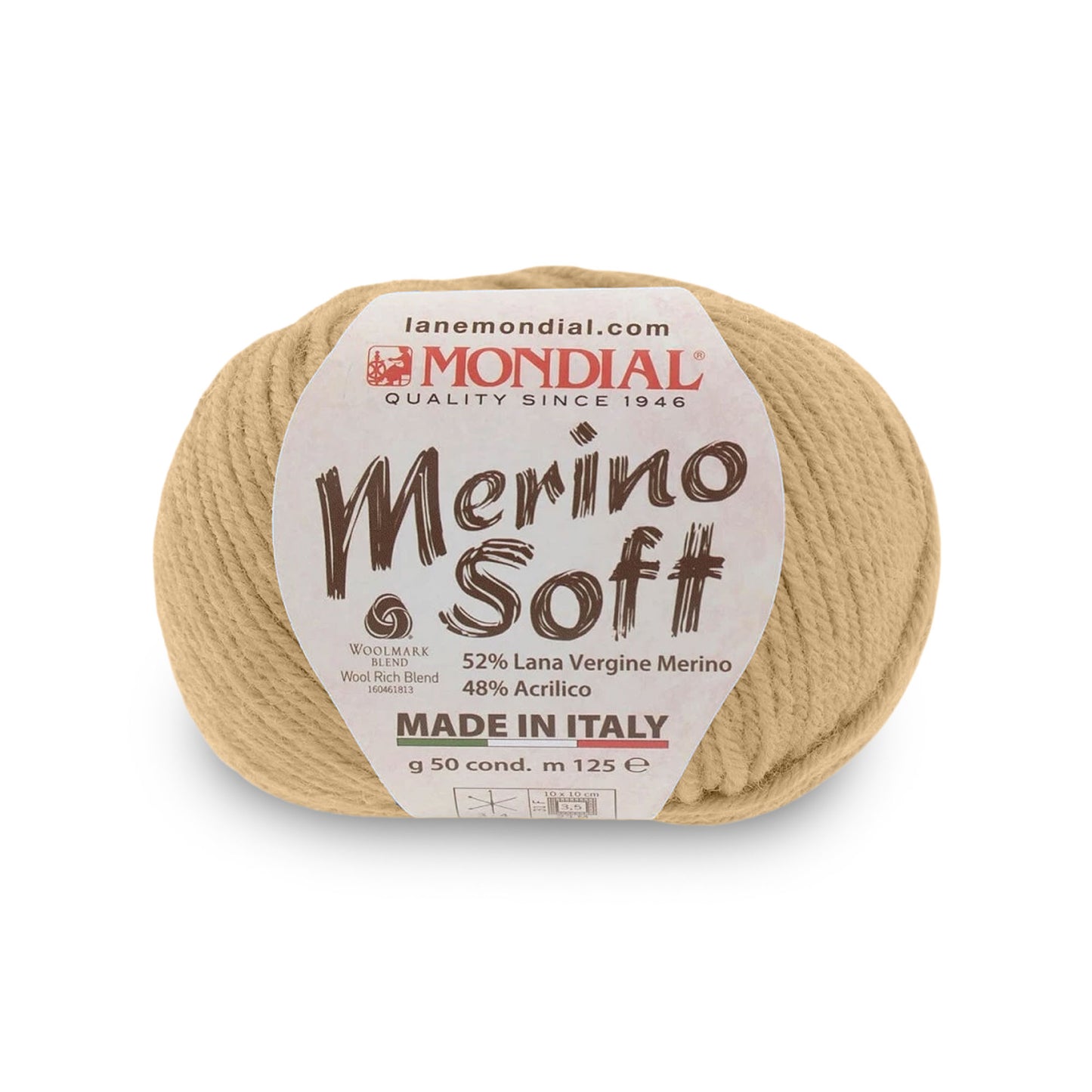 gomitolo mondial merino soft lana merino acrilico Cammello 502